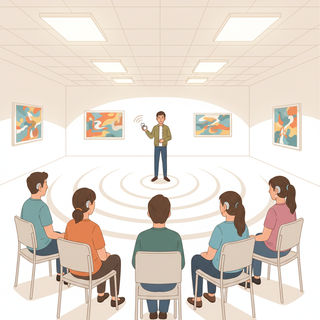 デイサービスやツアーで案内を聞いているグループのイメージ画像